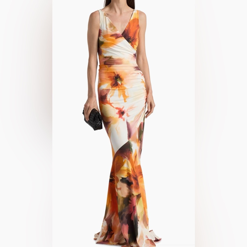 Chiara Boni Floral Maxi Dress with Orange and Yellow Accents